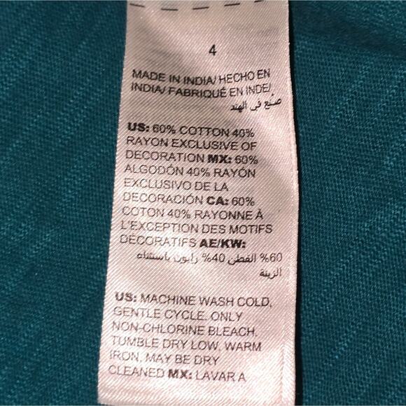 Chico's Teal Crochet Detail Shark Bite Hem Lace-Up Women's Top Size 4 XXL - Picture 6 of 8